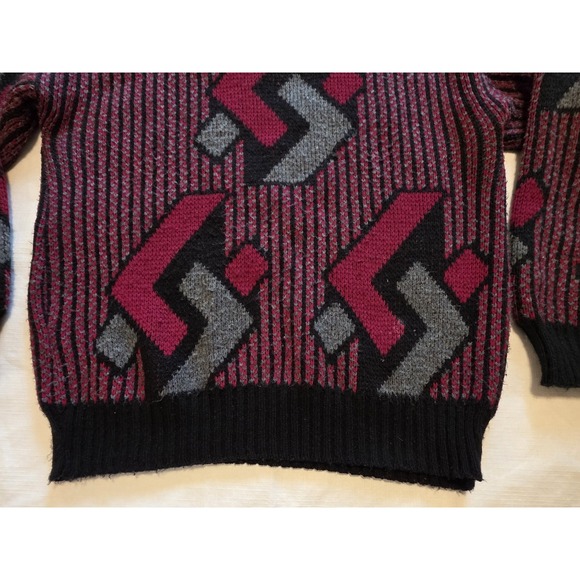 XL Indie Vintage sweater Eclectic Grandpa core Mens Black Red Geometric dad 80's - Picture 4 of 9